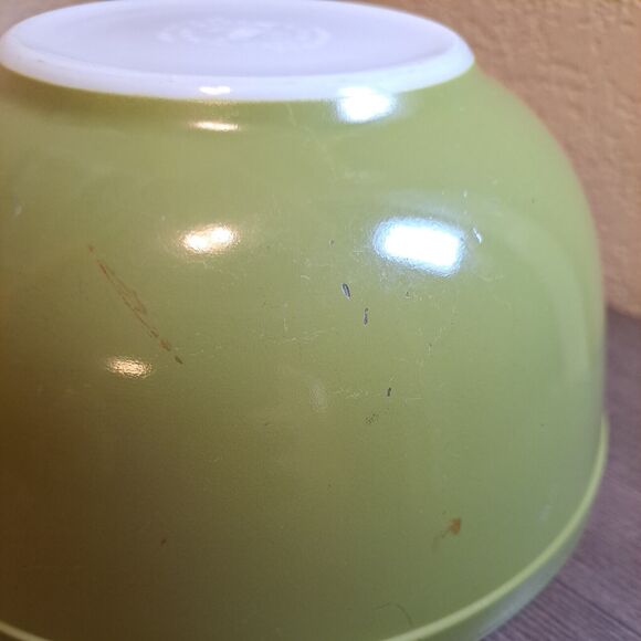 Vintage 60s Pyrex 2 1/2 Qt Bowl Verde Avocado Green 403 Glass Mixing Serving - Picture 4 of 11